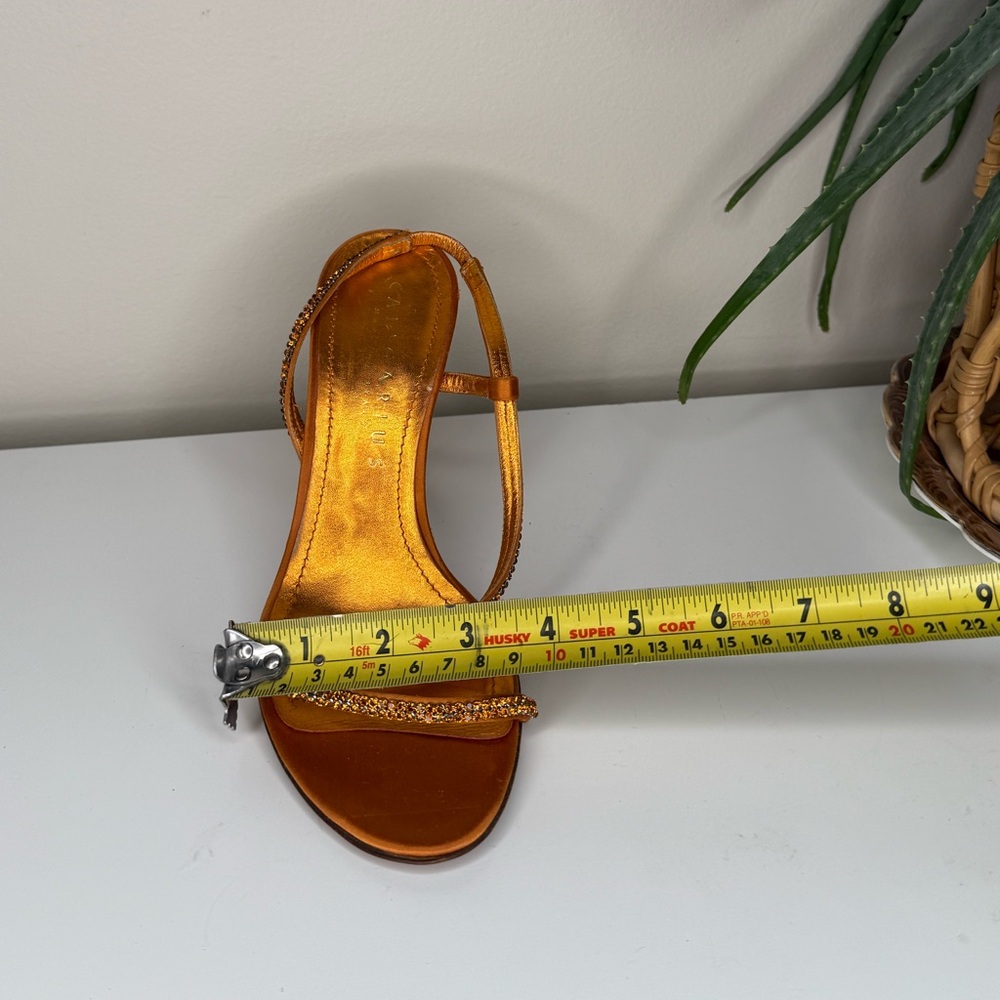 Caligarius Cometa Orange Satin Swarovski Crystal Heels Made in Italy Sz 37/ US 7 - Picture 12 of 12